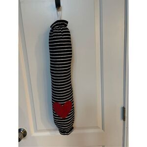 Handmade Plastic Bag Holder-Black/white with red heart